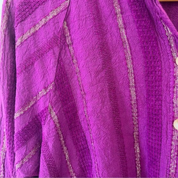 Made in Italy Vibrant Purple Textured Sparkly Peasant Boho Button Down Blouse - Picture 3 of 7